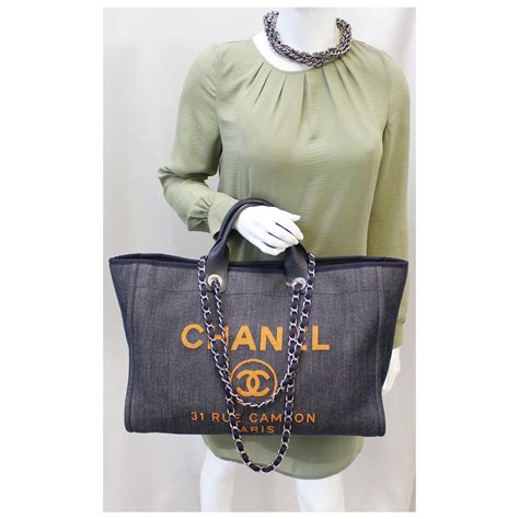 chanel deauville denim tote bag|chanel deauville tote large size.